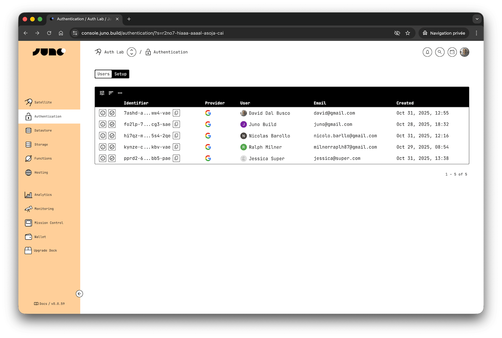 An overview of the anonymous display of the users in Juno Console
