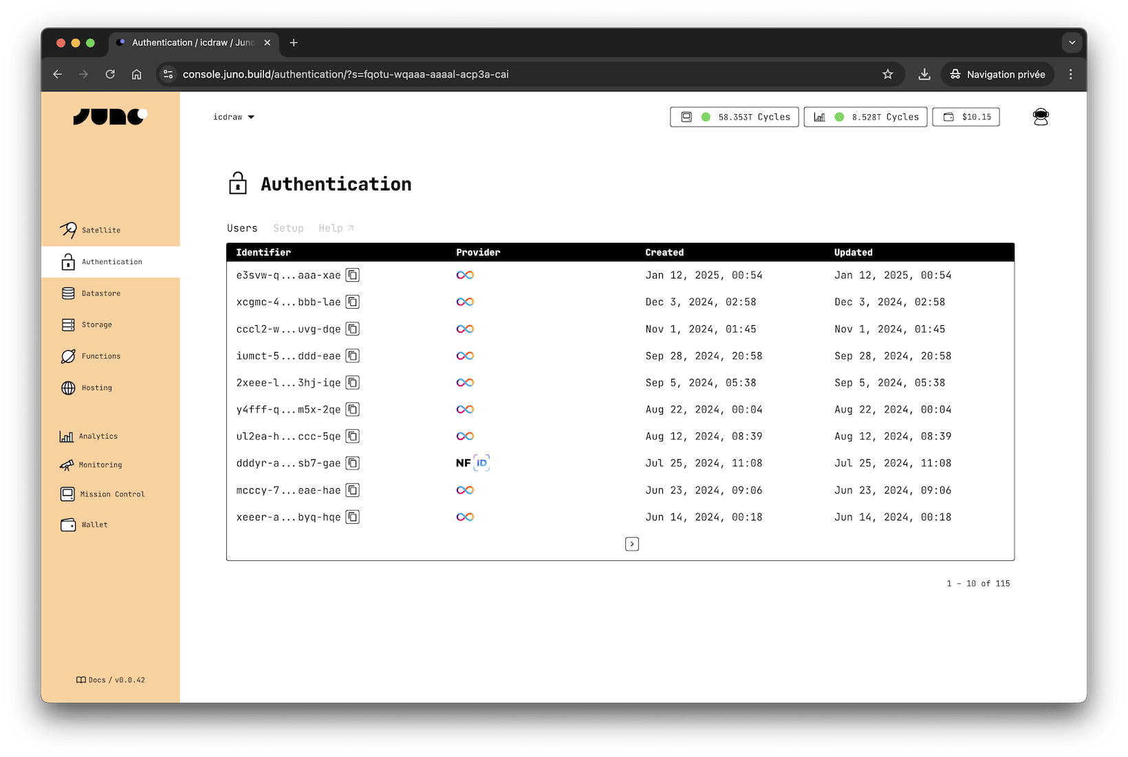 An overview of the anonymous display of the users in Juno Console