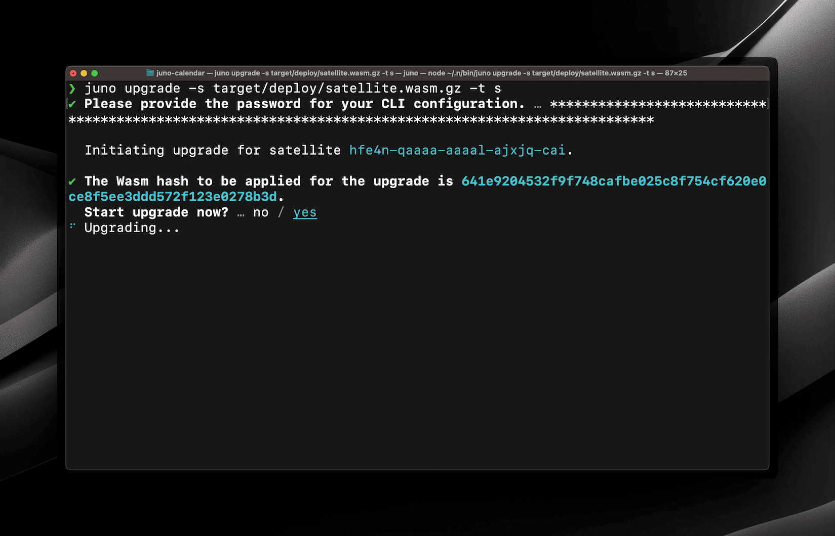 A screenshot of the upgrade process using the CLI