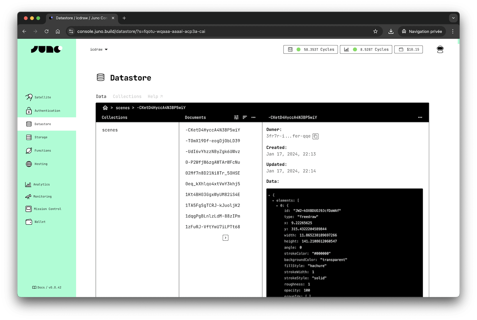 A screenshot of the Datastore in Juno&#39;s Console