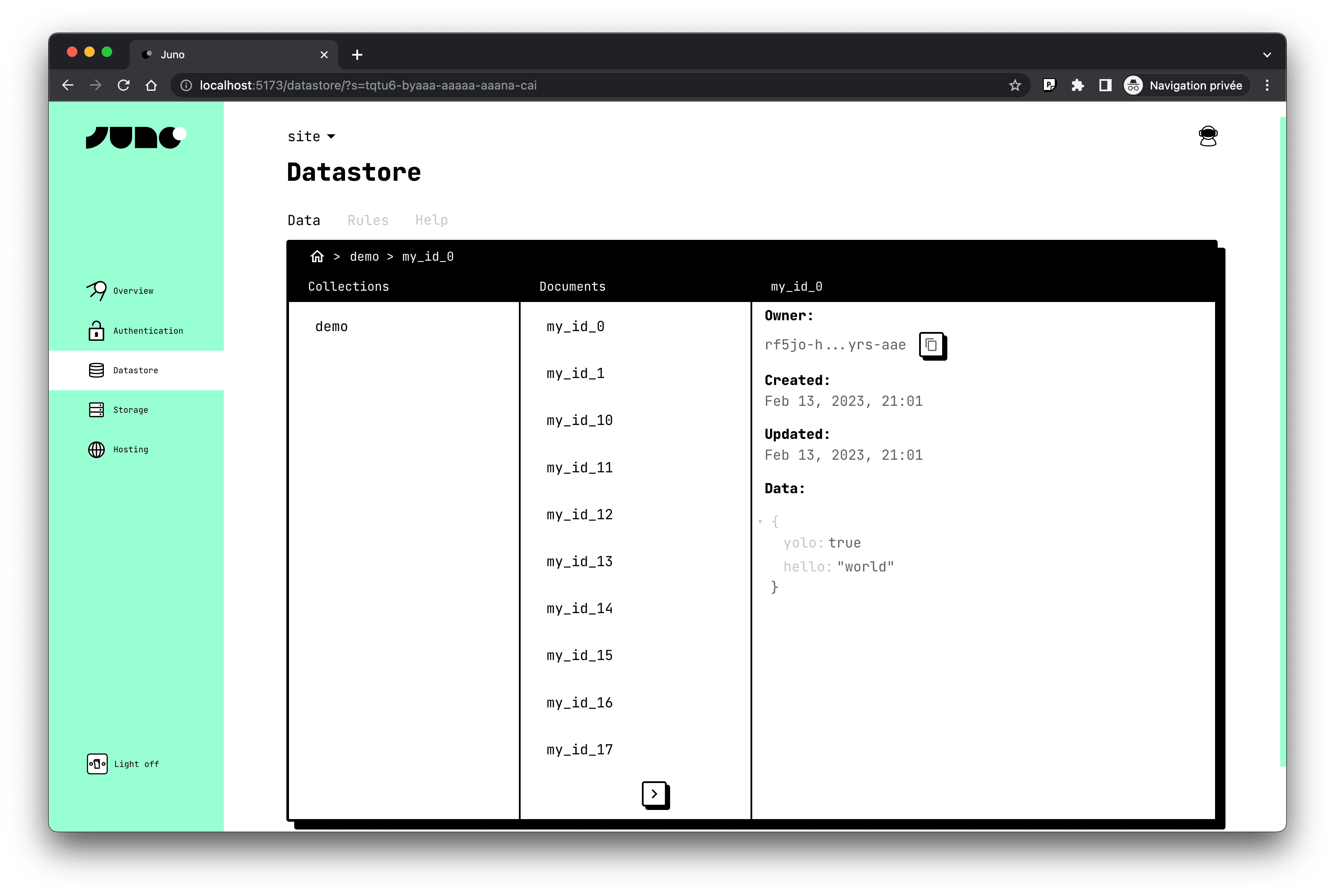 Datastore screenshot