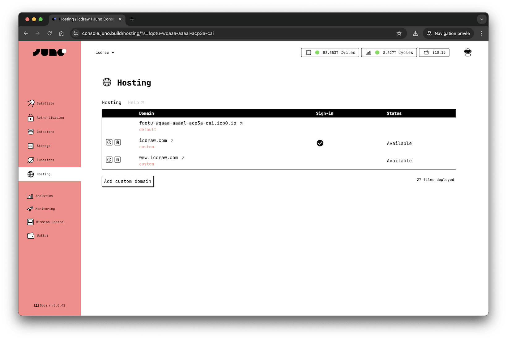 An overview of the custom domains once configured