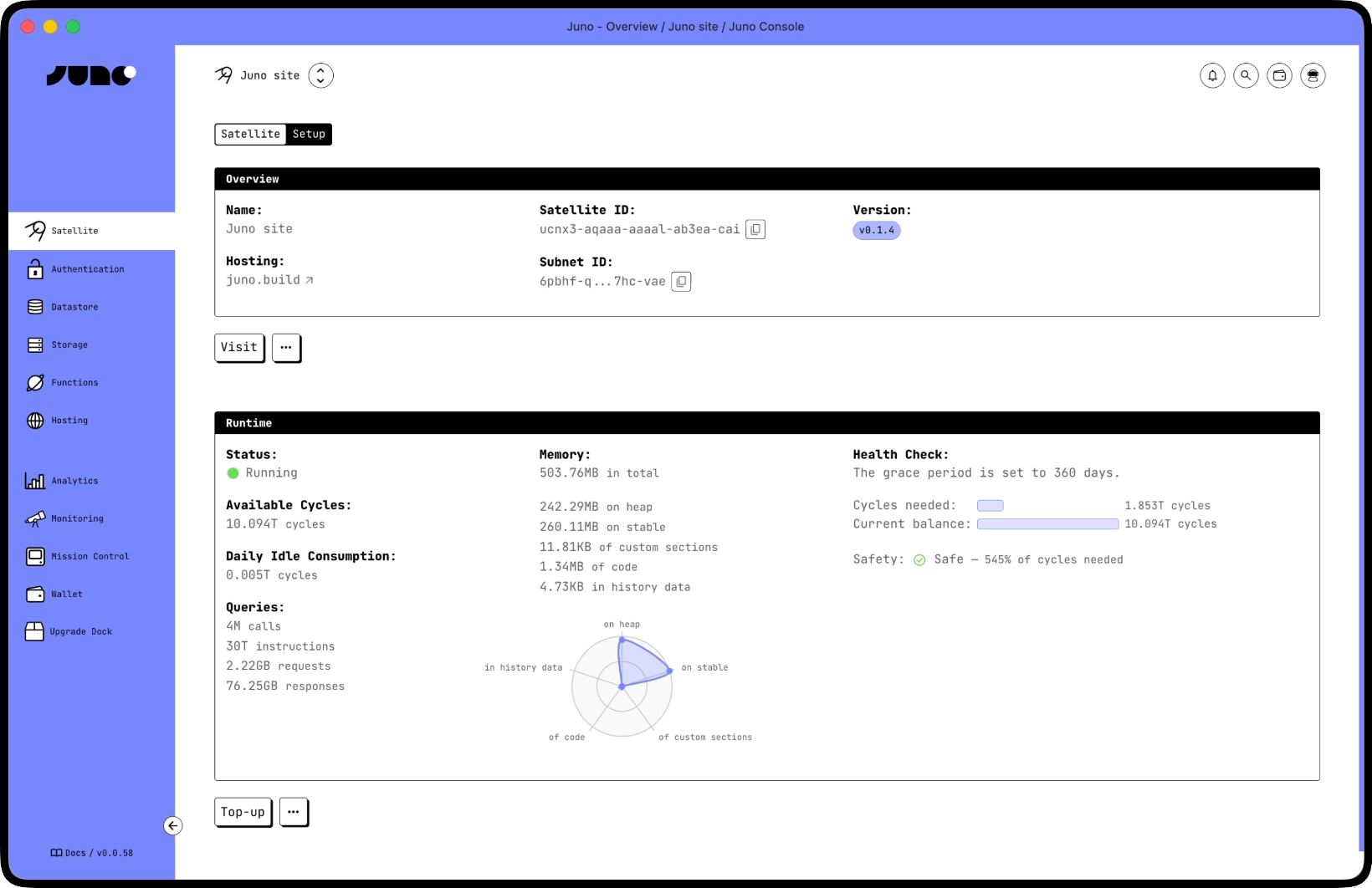 A screenshot of the Juno Console