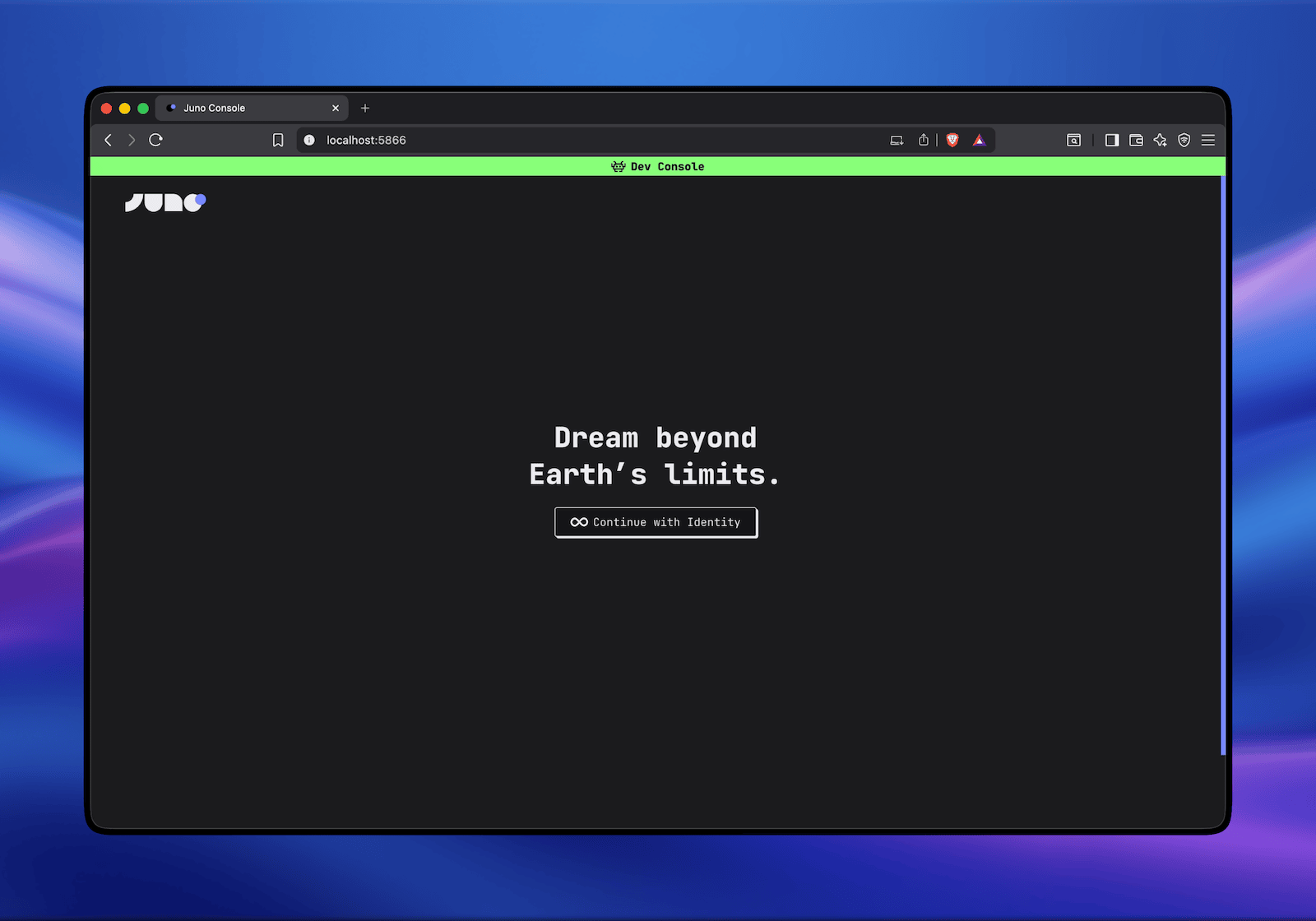 A screenshot of the DEV Console UI login screen