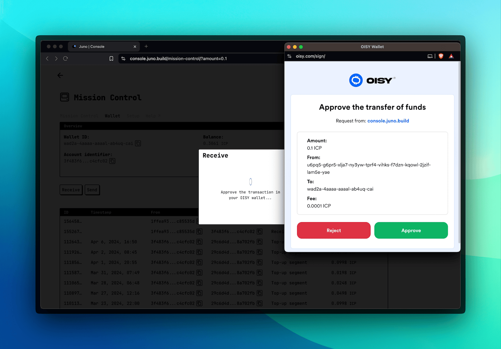 A screenshot of the integration with OISY