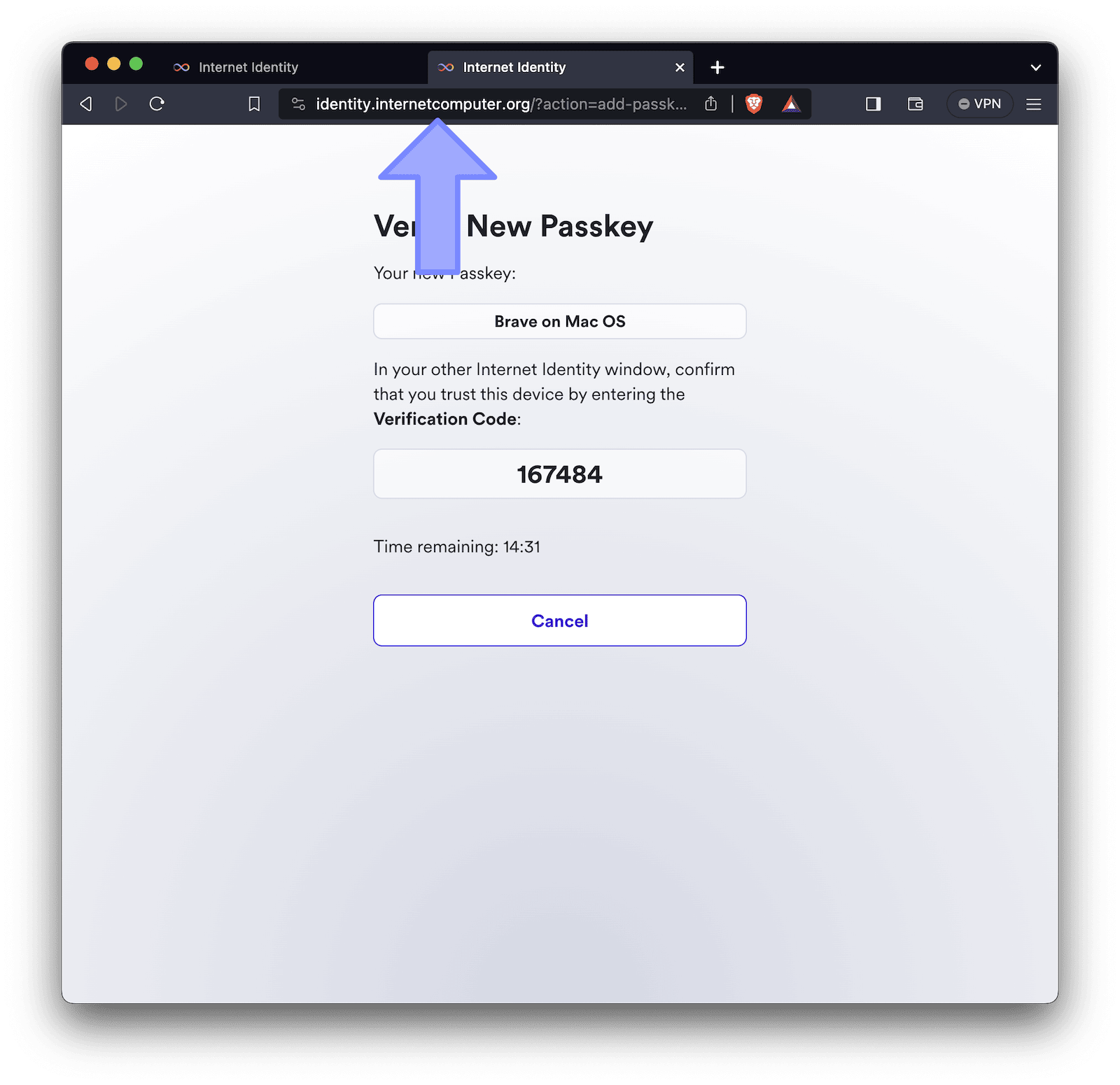 Verify new passkey screenshot