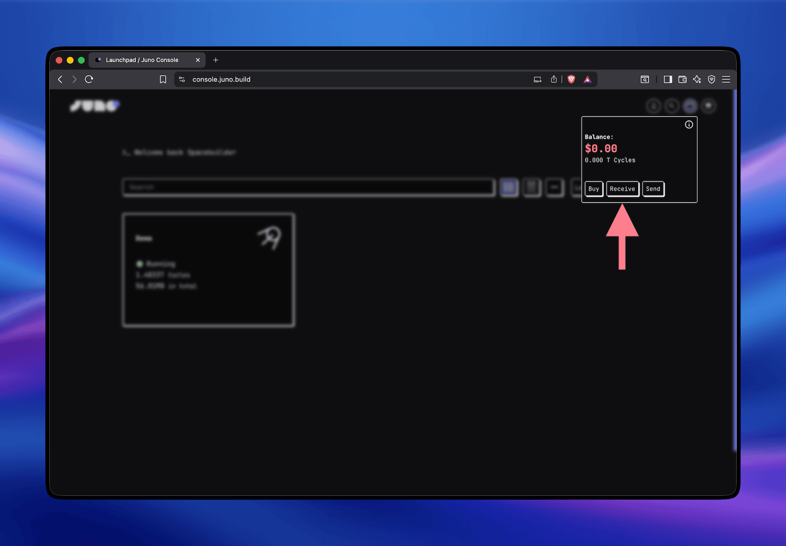 A screenshot of where to find the call to action Receive