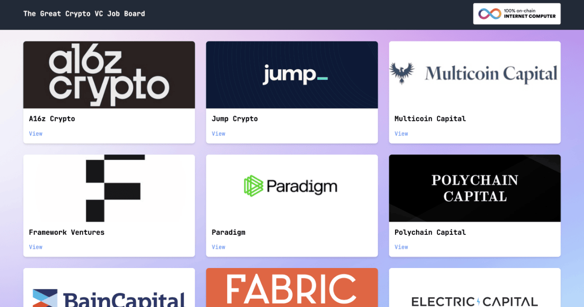 The Great Crypto VC Job Board banner